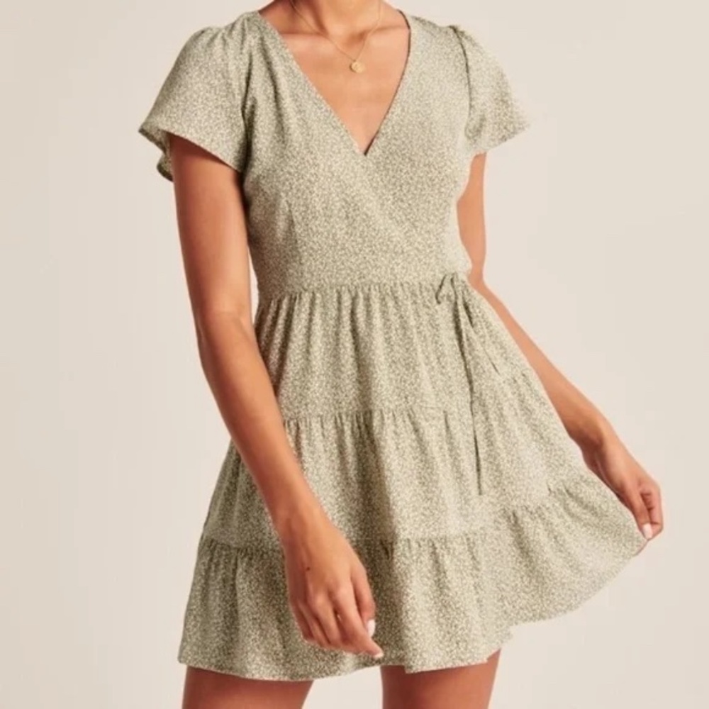 Women's Sage Green Floral Wrap Mini Dress